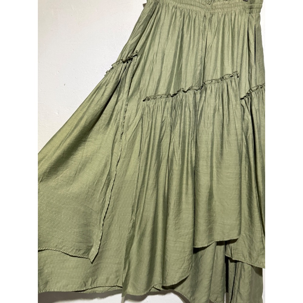 Scarlet Darkness XL Olive Green Tiered Ruffle Maxi Skirt Gothic Renaissance Boho - Picture 4 of 12